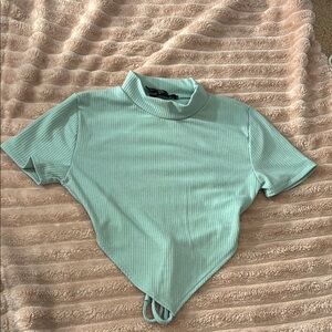 Mint Green Ribbed Turtleneck Top